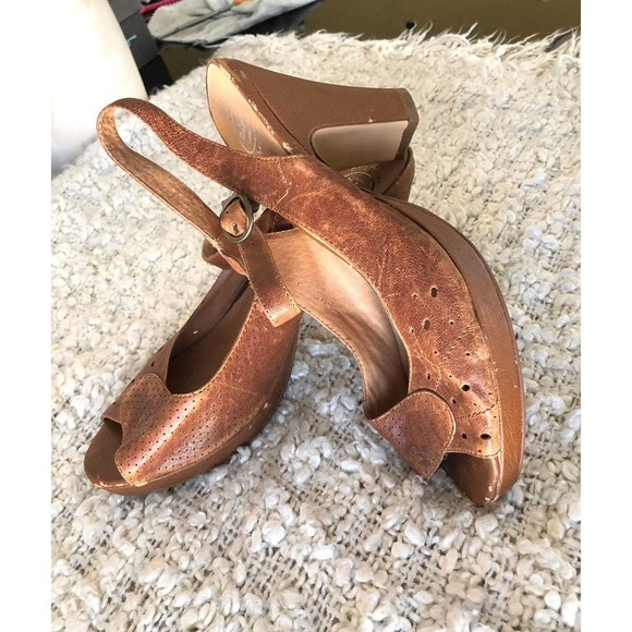 RARE Vtg Jeffery Campbell Handmade Cognac Leather Peep Toe Slingback Heels 9 - Picture 1 of 12